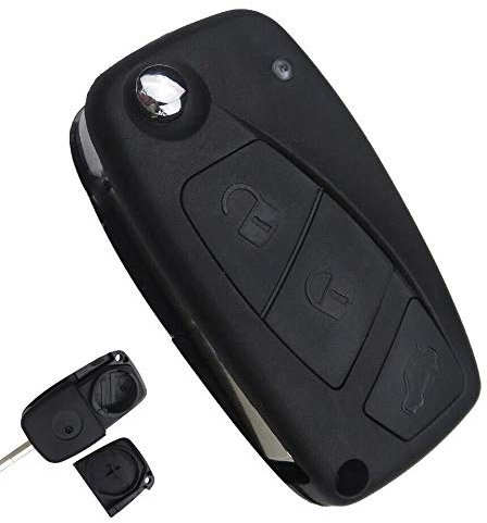 Ricambio Chiave per Telecomando Compatibile per Fiat Grande Punto Evo Panda Bravo Stilo 500 L e Lancia Y Delta Musa abarth Guscio con Lama a 3 Tasti LOGO portachiavi inclusi