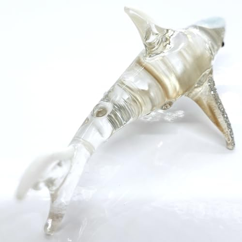 Sansukjai Hai-Miniatur-Figuren, Tiere, handbemalt, geblasenes Glas, Kunst, Sammlerstück, Geschenk, Dekoration (transparentes Silber)