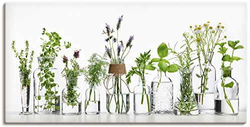 ARTLAND Wanddeko Leinwand Bilder Wandbild 100x50 cm Querformat Modern Küchenbilder Pflanzen Kräuter Blumen Gewürze Grün H9KE