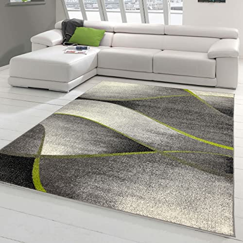 Teppich-Traum moderner Wohnzimmer Teppich Wellen Design in grün grau anthrazit - pflegeleicht Größe 240 x 340 cm