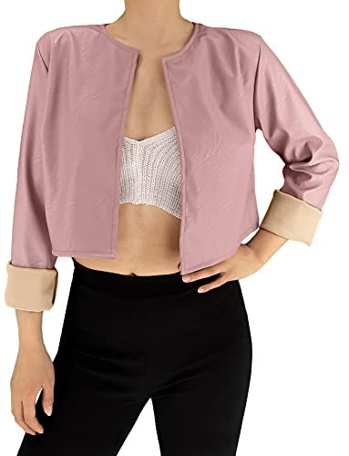 JOPHY & CO. Veste courte légère à manches longues sans col en simili cuir (cod. 6352) (Rose, M)