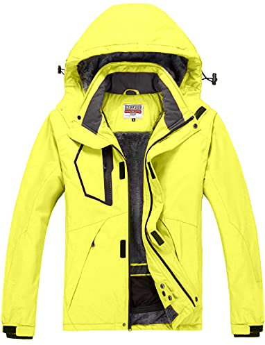 WULFUL Herren Wasserdichte Skijacke Warm Winter Schnee Mantel Mountain Windbreaker Kapuzen Regenmantel …, gelb, X-Large