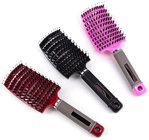 RUISCHENTONG 3 Stück Haarbürste, Wildschweinborsten Haarbürste, kann Haaröl verteilen, glättet Frizz, atmungsaktiv und beschleunigt das Trocknen