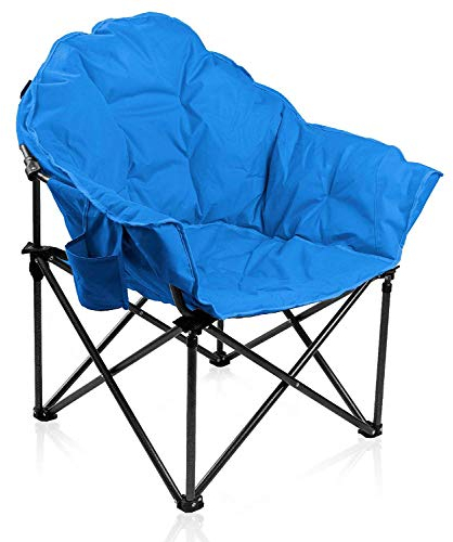 ALPHA CAMP Campingstuhl Faltbar, Strandstuhl Klappbar Leicht mit Becherhalter, Campingstuhl mit Tragetasche für Outdoor, Moonchair bis 150kg, Blau