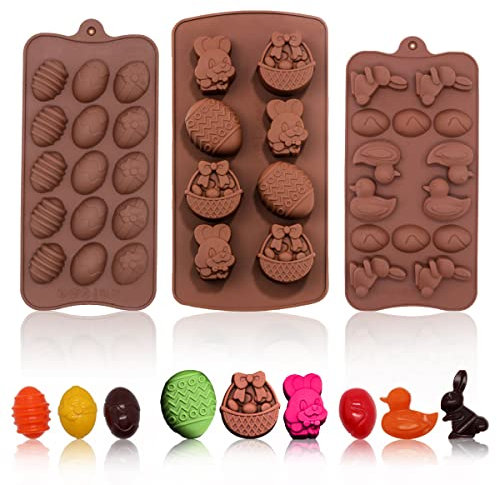 3 Pcs Easter Moulds, Easter Egg Mould Easter Chocolate Making Silicone Chocolate Mould Egg Rabbit Basket Shape Jelly Mould Cake Candle Baking Moulds for Easter Day