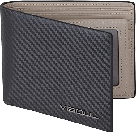 VISOUL Leder Geldbörse Herren mit ID Fenster RFID Schutz,Echtleder Geldbeutel für Männer Portemonnaie Brieftasche Wallet Portmonee Carbon Grey