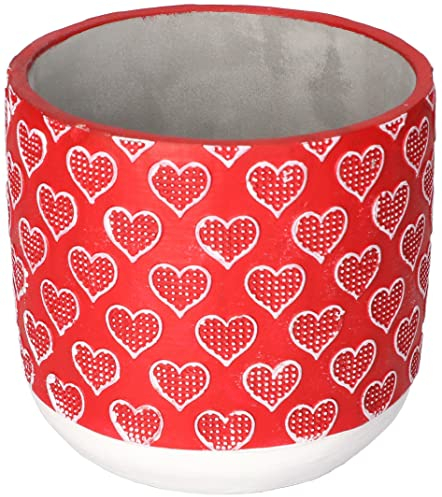 KOTARBAU® Pot de fleurs décoratif en béton - Motif cœur - Rouge - Diamètre : 13 cm