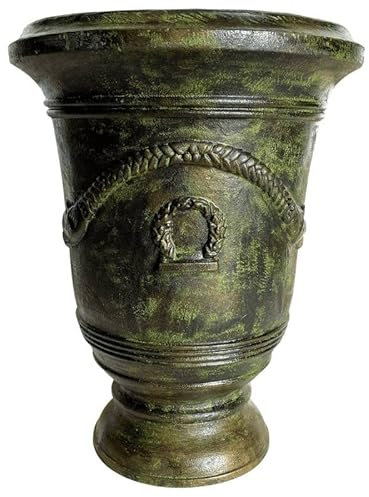 Vase Esprit Anduze Vasque Jardinière Pot de Fleurs Décoration Extérieure en Fonte Vert Anglais 55,5x55,5x71cm
