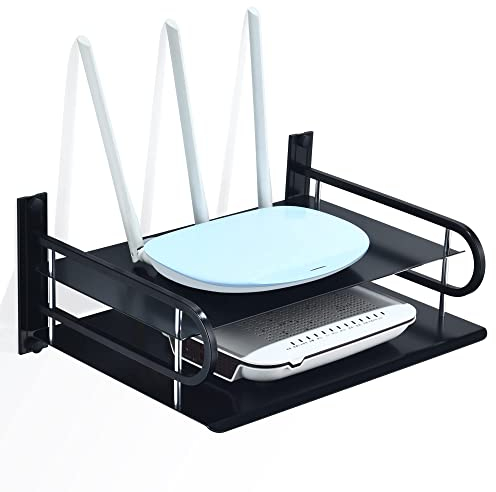 HNVNER Beamer Wand Regal, Schweberegale Ablage für TV Box/Projektor/Kabel-Boxen/DVD Player/Media-Boxen/Spielkonsole, Metall Router Regal, Halterung für Streaming Box (2 Schichten, Groß)
