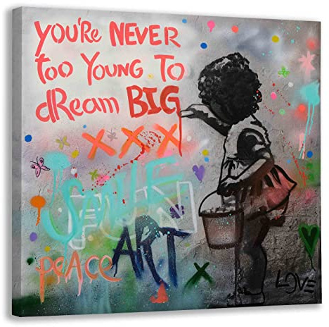 Kunstbruder - Banksy Pop Art Leinwand Bilder Dream Big Bunt/Kinderzimmerbild Motivation Sprüche Art/Wohnzimmer Deko Leinwanddruck/fertig zum Aufhängen (100x100 cm)