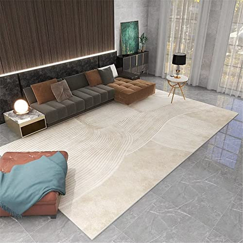 Tapis De Salon Beige Chambre ado Fille cocooning 120X160CM Tapis D' Eveil Tapis De Salon Beige Rayures Abstrait Moderne Durable Tapis Doux Tapis Carreaux De Ciment Petit Tapis Decoration de Chambre a