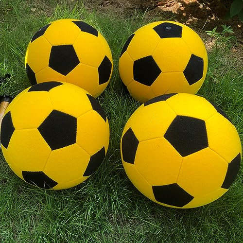 Vinfgoes Aufblasbare Fußballbälle für aufblasbare Fußball-Dartscheibe, Outdoor-Training, Filz-Fußball mit Handpumpen, Gelb, 20,3 cm, 4 Stück