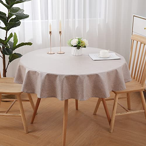 Homaxy Leinenoptik Tischdecke Abwaschbar Lotuseffekt Tischtuch Leinendecke Wasserabweisend Tafeldecke Tischwäsche Fleckschutz, Rund 140cm, Leinen