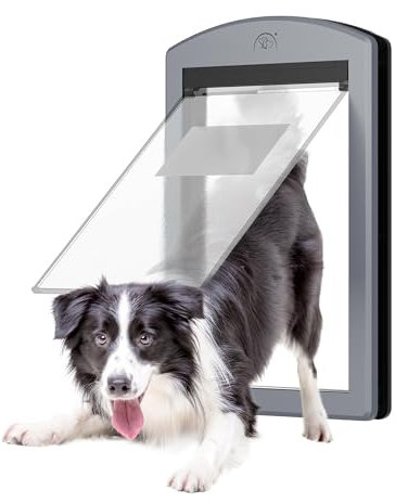 MAVRICFLEX Dog Door With Sliding Lock Panel, Plastic Pet Door With Non-deformable Magnetic Flap, Smoky Gray, Medium