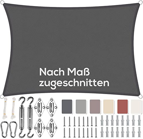 Aiyaoo Sonnensegel Groß 6x8m Wasserdicht Rechteckig im Viele Größe und Farben, mit Befestigungs Kit PES Polyester, Sonnenschutz 95% UV Schutz, Reißfest Wetterfest für Terrasse Garten- Anthrazit