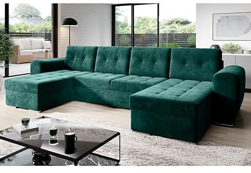 MODERNO Ecksofa mit Schlaffunktion BARI - Sofa mit 3 Sitzen - Schlafcouch U-Form - Modern Couch - Ecke Grün