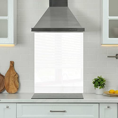 Premium 60 cm x 75 cm White Glass 6mm Kitchen Splashback Heat Resistant Toughened Polished Edges - Back Splash Back Coloured Hob Painted Tempered Splashback