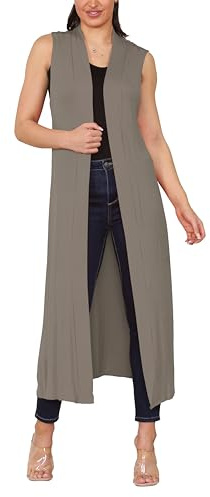AJFASHION Women's Sleeveless Maxi Cardigan Ladies Long Length Boyfriend Cardigan Girls Floaty Duster Jacket Coat Blazer Waistcoat Top