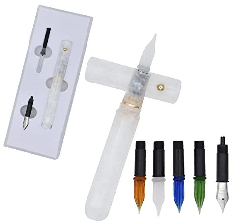 SIPLIV Resin Acryl Multifunktionaler Doppelzweck Stift Glas Dip Pen Füllfederhalter Taschenformat Reise Kurzer Stift mit 5 Arten Ersatz Stiftfeder - Rot