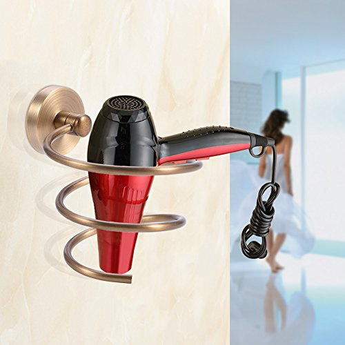 KIMISS Föhnständer Fön Wandständer Gelb Bronze Messing Antik Wandhalterung Föhnhalter aus Massivem Messing Badezimmer Organizer Regal