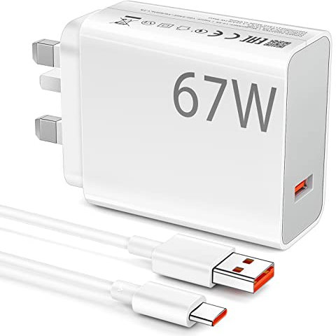67W Fast Charger Plug for Xiaomi Redmi Note 14s 14 13 Pro+ 12, ACAGET Mi Turbo Charger, 6A/1M USB C Cable Type A Wall Charger UK HyperCharge for Xiaomi 15 14T 13T/13 Lite 13 Pro 12 Mi 11for POCO X7
