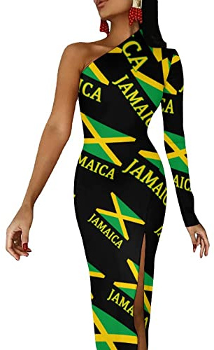 Rasta Black Power FIST Fits Women's Dress One Shoulder Split Maxi Long Dress Bodycon Wedding Party Dresses