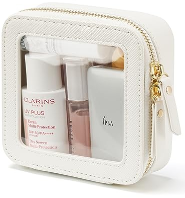 Popvibe Transparente Make-up-Tasche, Reise-Kosmetiktasche, transparenter Kulturbeutel mit Reißverschluss, tragbarer Make-up-Organizer, Reisen, kompakte Autotasche für wichtige Dinge, Weiss/opulenter