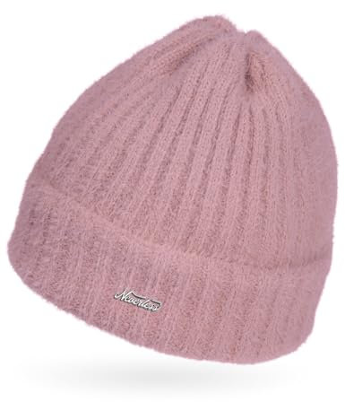 Neverless® Damen Mütze Herbst Strick-Beanie ungefüttert mit Umschlag einfarbig Uni rosa Unisize