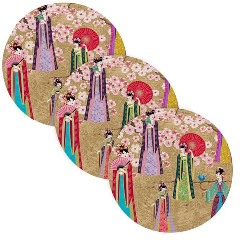 3 Pcs Trivet Set for Hot Dishes 15in Cotton Thread Weave Pan Pad for Hot Pot Spoon Rest for Cooking and Baking Oriental Girl Retro Costume