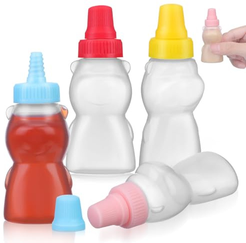 ABOOFAN Mini-Bär-Soßenflaschen 4 Stück Wiederbefüllbare Kleine Gewürzflaschen Für Sojasauce Essig Ketchup Tragbare Soßenbehälter Für Küche Picknick Bento