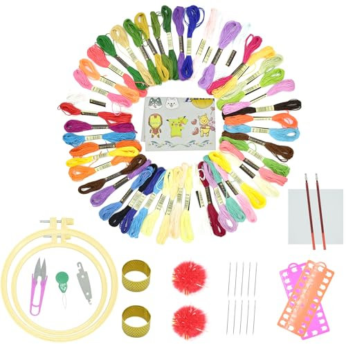 FZSECRIU Stickset, 50 Farben Embroidery Set,Sticken Anfänger Set Transferpapier und Einfädelbrett