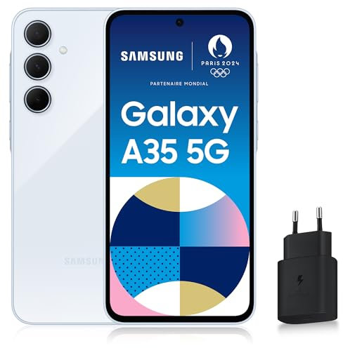Samsung Galaxy A35 5G, Smartphone Android, 128 Go, Chargeur Secteur Rapide 25W Inclus [Exclusivité Amazon], Smartphone déverrouillé, Bleu, Version FR