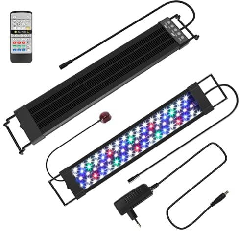 Izrielar Aquarium LED Beleuchtung, 18W Aquarienbeleuchtung, 5 DIY-Modi, 24/7 Modus Aquarium Lampe, 10-stufiges Dimmen, für 55-80cm Aquarien und Pflanzenwuchs, Mehrere Wettermodus