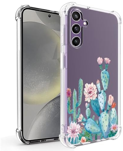 Sidande Hülle für Galaxy S24/Samsung S24 5G SM-S921U Handyhülle für Mädchen Frauen, Transparentes Blumenmuster Soft Flexible TPU Slim Handy Schutzhülle für Samsung Galaxy S24 Kaktus