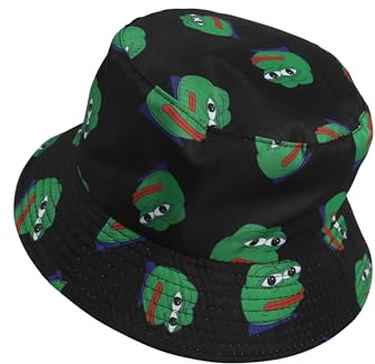 Amanda Jacobs Reversibler Pepe Frosch Fischerhut | Unisex Sommer Strand Sonnenhut | Faltbarer Fischerhut für Reisen, Wandern, Einkaufen, Crypto Hut