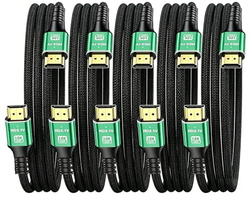 Breilytch 8K HDMI Cable 6FT 5-Pack, 10K HDMI 2.1 Cable Ultra High Speed 48Gbps 8K@60Hz, 4K@120Hz Braided HDMI Cord eARC, HDR10 for PS5/PS4, Roku TV, Monitor, HDTV, Blu-ray, Laptop,Projector,Xbox