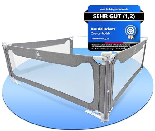 Zwergenbuddy® Rausfallschutz Boxspringbett (200x200cm) [8-teiliges Bettschutzgitter Set] Stabilitätsstange & Zwischenraumschutz – Bettgitter ist Laborgeprüft & Schadstofffrei