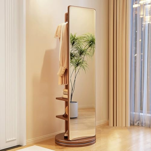 Espejo de cuerpo entero con perchero, giratorio de 360° de madera maciza, grande, colgador de ropa para sala de