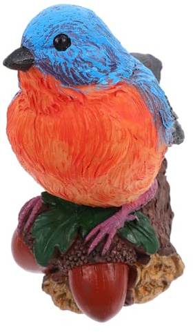 Dekorative Vogelfigur aus Kunstharz, Realistische Gartenfigur in Blau | Vogelfiguren für Garten, Kleine Figur mit Eichelmotiv, für Außenbereich und Wohnraum