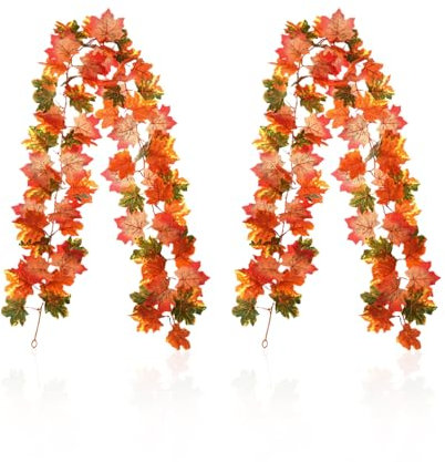 TYFGRT Paquete De 2 Guirnaldas De Hojas De Otoño, Plantas Artificiales Decorativas, Decoración del Hogar De Otoño, Guirnalda De Plantas Colgantes De Otoño, Decoración De Chimenea (175 Cm)