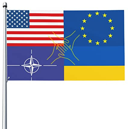 Amerika-Ukraine-Flagge, Amerika, NATO, EU, Ukraine-Flagge, USA, Unterstützung und Stand mit der Ukraine-Flagge, 3 x 5 Fuß, Flagge, Außenflagge, Hofschild, Gartendeko-Flagge mit Messingösen