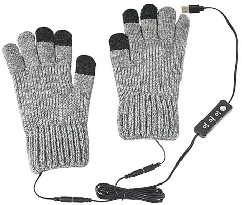 Xiwhuua Guantes calefactados por USB, guantes con enchufe USB para pantalla táctil, resistentes al viento, 3 ajustes de temperatura, guantes de escritura con calefacción para mujeres, niños, caza,