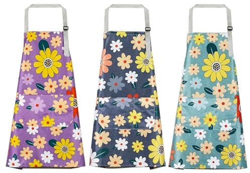 YWKJDDM Blumenschürzen mit Tasche, 3 Stück Kochschürze, Küchenschürze für Frauen, Florale Schürzen für Küche Garten Salon