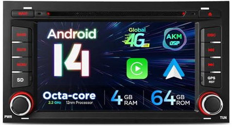 XTRONS 7 Zoll IPS Android 14 Autoradio Multimedia Player Octa Core 4+64GB für SEAT Leon Eingebautes 4G LTE Gyroskop-Sensoren Car Play AKM DSP GPS Bluetooth WiFi Optional DAB OBD TPMS DVR