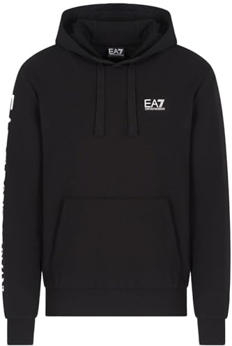 EA7 Men's Chest Logo Pullover Hoodie, Black/White, M