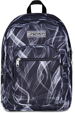 Seven Freethink School Backpack, Black Grey, Double Compartment with PC Pocket and Bottle Pocket, 34 L, Middle and High School, Boy Backpack