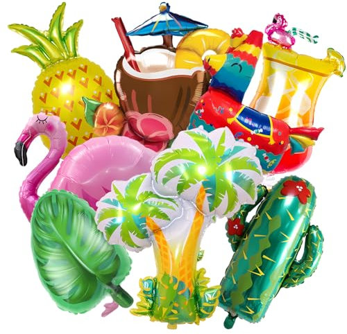 Tropical Foil Moana Decorations Balloons, Large Flamingo Pineapple Coconut Tree Cactus Hawaiian Foil Balloons for Hawaii Aloha Beach Pool Birthday Party Bar Decorations
