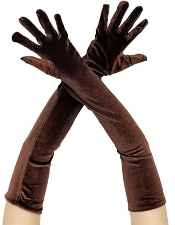 Uteruik Samthandschuhe für Damen, Opernfäustlinge, Ellenbogenlänge für Abend, Hochzeit, Teeparty, Abschlussball, Cosplay, braun, Einheitsgröße