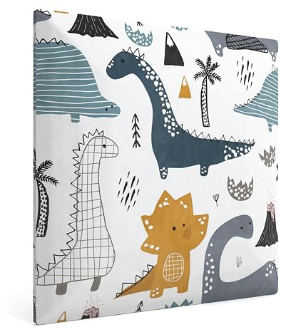 Muralo Wandkissen Gepolstert, Magic Velvet, Dinosaurier - 30x30 cm | Wandpaneel, ideal als Bettkopfteil oder Lendenkissen - für Kinderzimmer, einfache Anbringung mit Montagekleber, zum Anlehnen