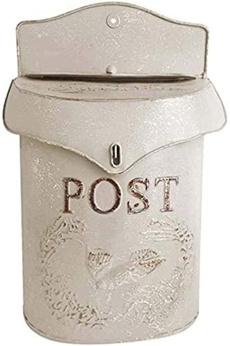 CQIKRWGWS Classic Large American Style Letterbox Wall Mounted Mailbox Vintage Outdoor Front Door Safes Post Box Lockable Galvanised Steel Letter Racks-White